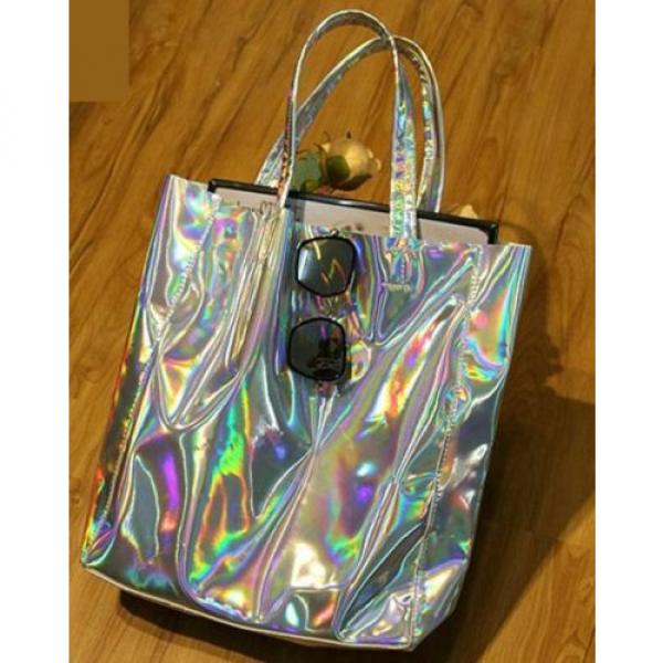 Holographic Women Handbag Laser Silver Hologram Shoulder Bag Big Beach Purse New #4 image