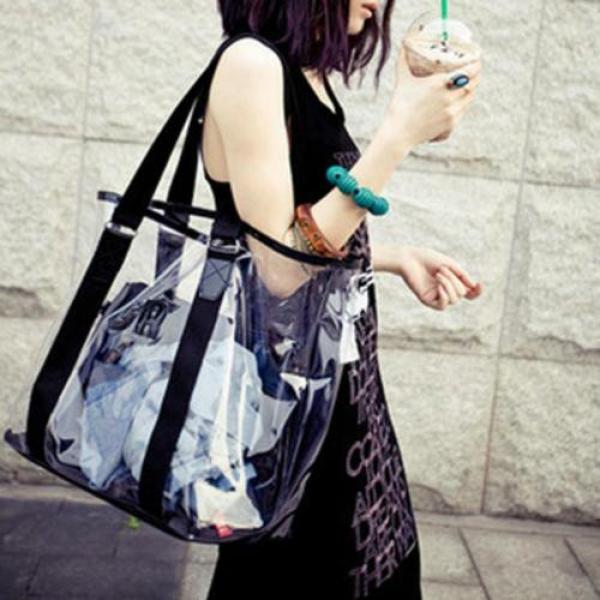 Summer Beach Bag Women Large Clear Transparent Shoulder Handbag Black Tote Purse #2 image