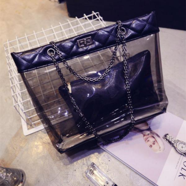 Womens Jelly Clear Transparent Tote Shoulder Bags Handbag Chain Bag Beach Purse #4 image