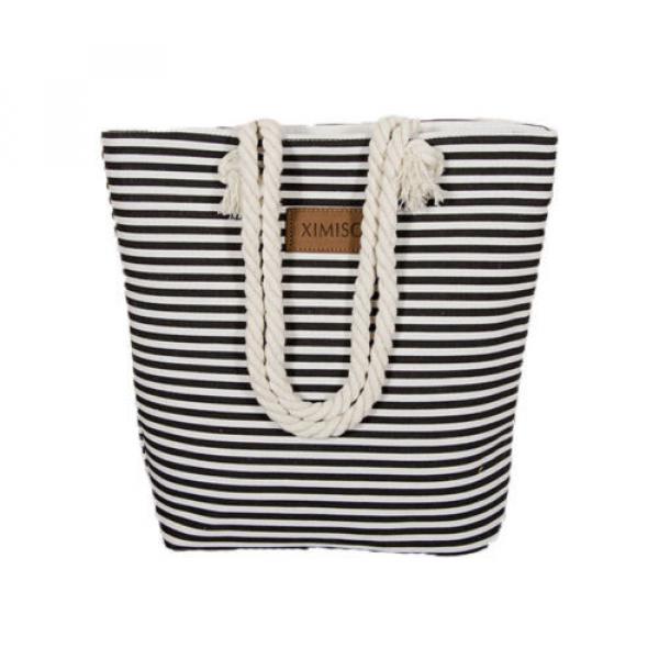 Beach Bags Leisure Summer Canvas Shopper Shoulder Bag Striped Big Capacity New #1 image