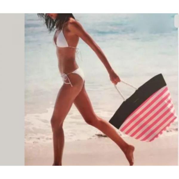 Victorias Secret SWIM Tote 2016 Beach Bag Pink White Stripes Rope Handles - NWT #1 image