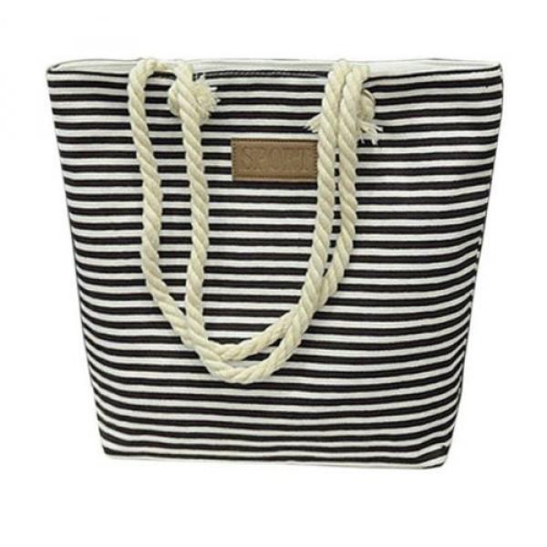 Canvas Shopper Bag Striped Prints Beach Bags Tote Women Ladies Shoulder Bag #1 image
