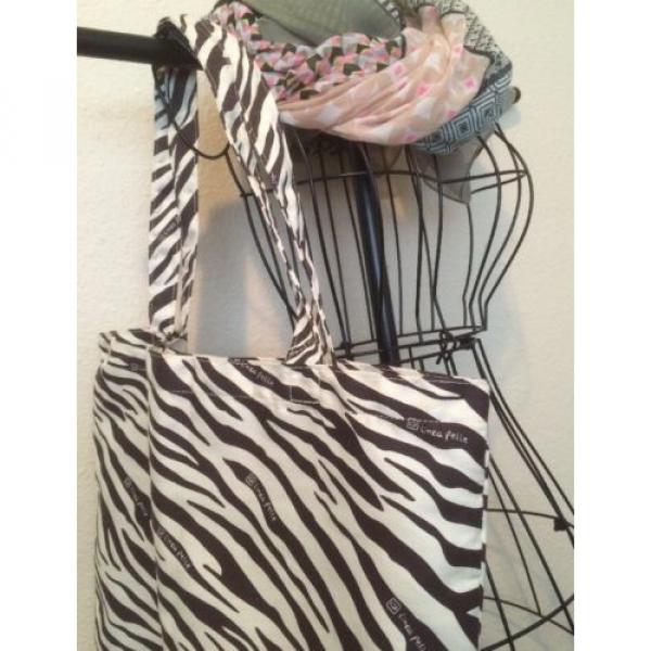LINEA PELLE Brown &amp; Ivory Canvas Zebra Print Shopper Tote High Fashion Beach Bag #2 image
