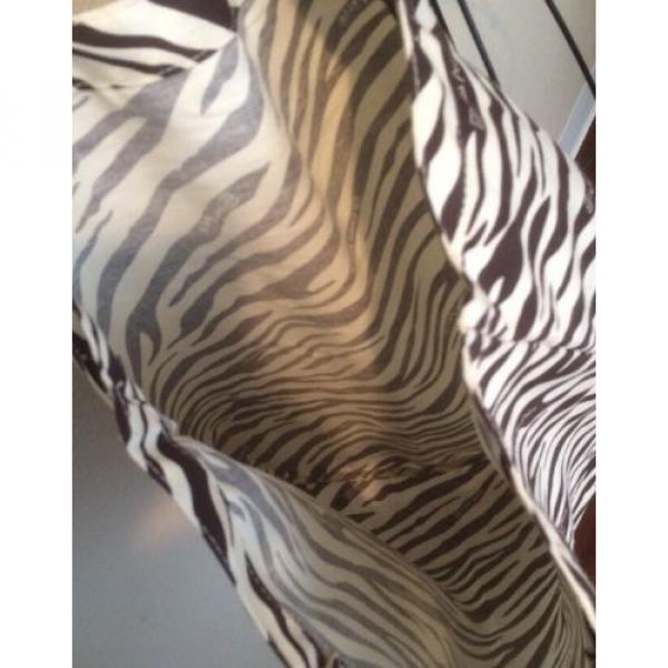 LINEA PELLE Brown &amp; Ivory Canvas Zebra Print Shopper Tote High Fashion Beach Bag #5 image