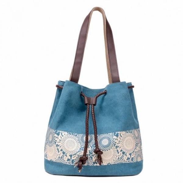 New Women Floral Canvas Bucket Casual Shoulder Bag Beach Bags Shopping Handbags #3 image