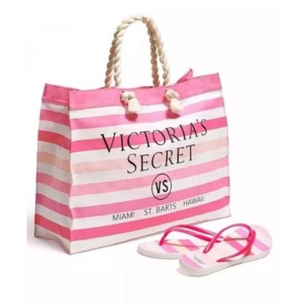 Victoria&#039;s Secret Pink &amp; White Beach Tote Bag &amp; Flip Flops Set Size 9-10 (Large) #1 image