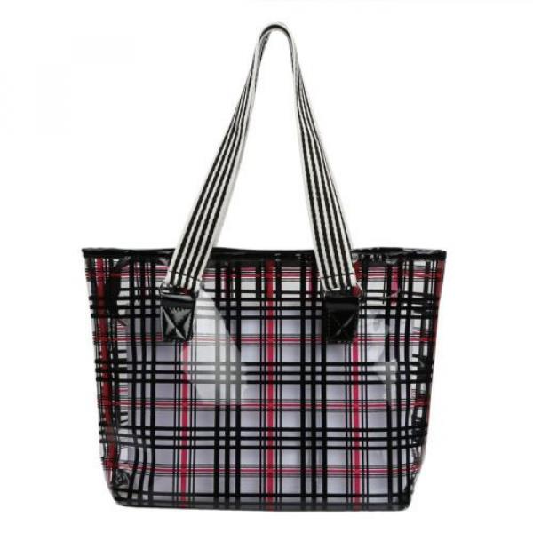 Lady&#039;s Semi-clear Check Pattern Handbag PVC Beach Shoulder Bag &amp; Cosmetic Bag #1 image