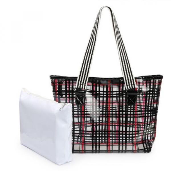 Lady&#039;s Semi-clear Check Pattern Handbag PVC Beach Shoulder Bag &amp; Cosmetic Bag #2 image