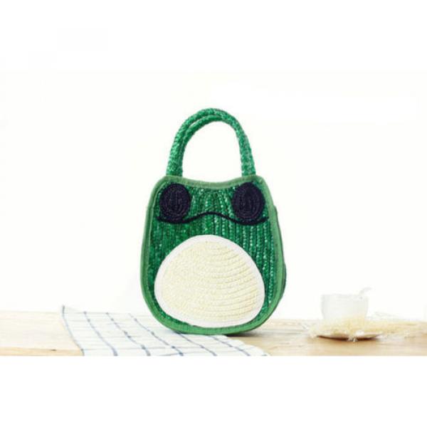 Women Straw Weave Green Frog Tote Purse Handmade Clutch Beach Bag Handbag New #1 image