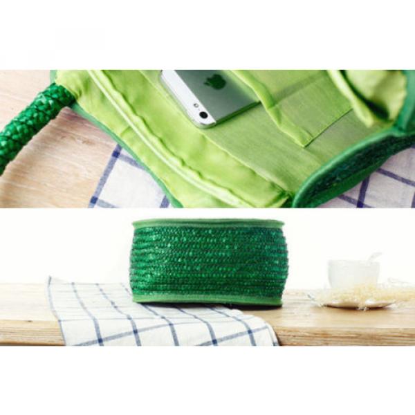 Women Straw Weave Green Frog Tote Purse Handmade Clutch Beach Bag Handbag New #2 image