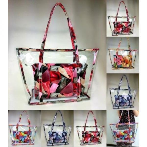 Floral Print Woman Handbag Jelly Clear Transparent Beach Shoulder Bag Tote Purse #1 image
