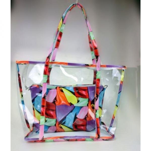 Floral Print Woman Handbag Jelly Clear Transparent Beach Shoulder Bag Tote Purse #2 image
