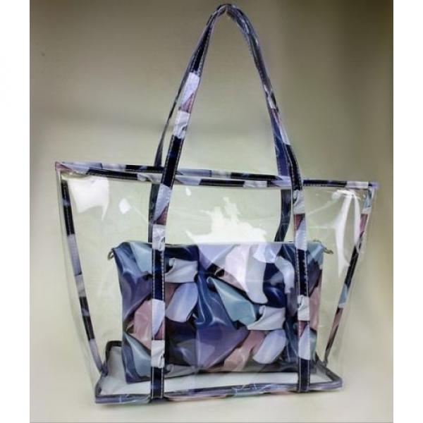 Floral Print Woman Handbag Jelly Clear Transparent Beach Shoulder Bag Tote Purse #3 image