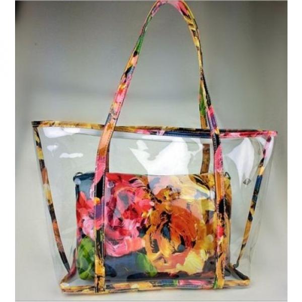 Floral Print Woman Handbag Jelly Clear Transparent Beach Shoulder Bag Tote Purse #5 image