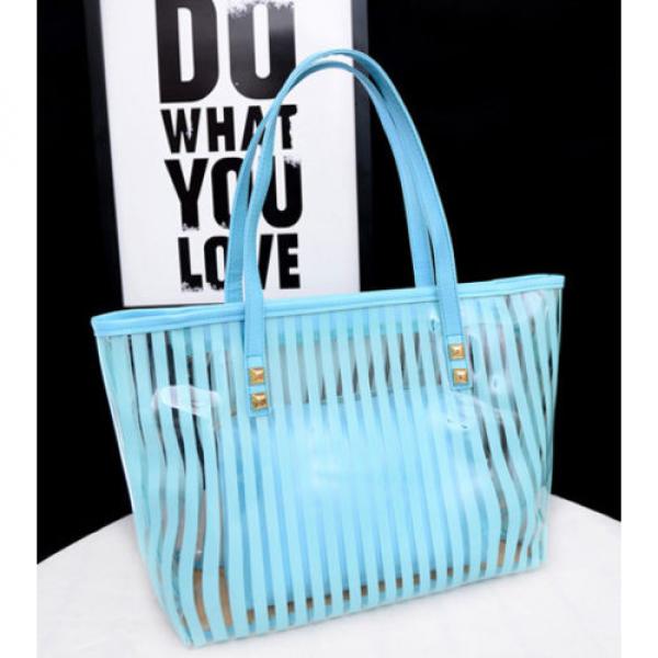 Clear Striped Transparent Shoulder Bag Tote New Women Jelly Beach Handbag Purse #1 image