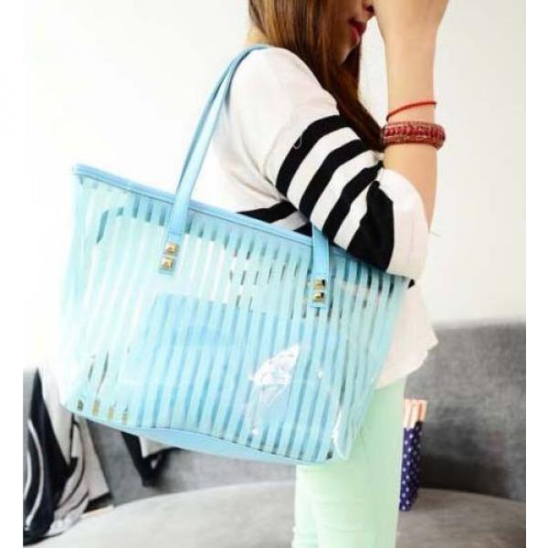 Clear Striped Transparent Shoulder Bag Tote New Women Jelly Beach Handbag Purse #3 image