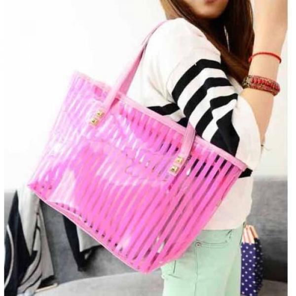Clear Striped Transparent Shoulder Bag Tote New Women Jelly Beach Handbag Purse #4 image
