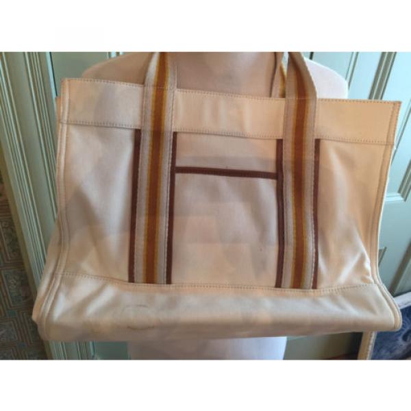 TORY BURCH Cream Canvas &amp; Beige Leather Beach Tote Bag Shoulder Bag #2 image