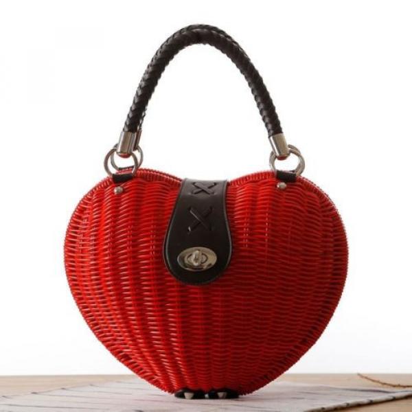 New Fashion Women Summer  Beach Tote Messenger Bag Handbag Straw Bag heart shape #1 image