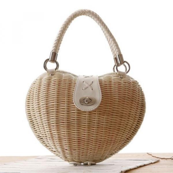 New Fashion Women Summer  Beach Tote Messenger Bag Handbag Straw Bag heart shape #2 image