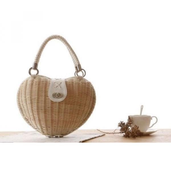New Fashion Women Summer  Beach Tote Messenger Bag Handbag Straw Bag heart shape #3 image