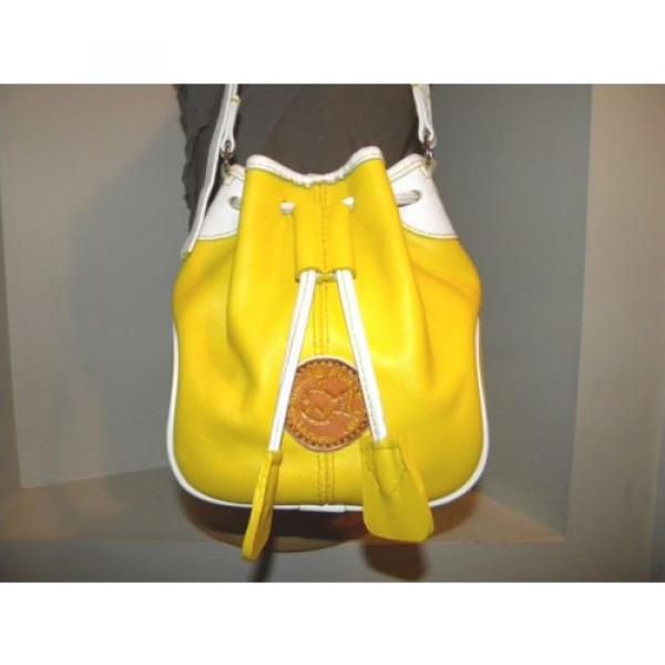 Pretty! DIAMOND &amp; RENEE LEATHERCRAFT Yellow/White Summer Fish Beach Bucket bag #2 image