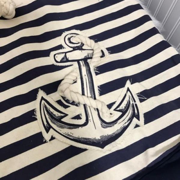 Nautical Anchor Blue and White Striped Canvas Tote Travel Beach Shopping Bag #3 image