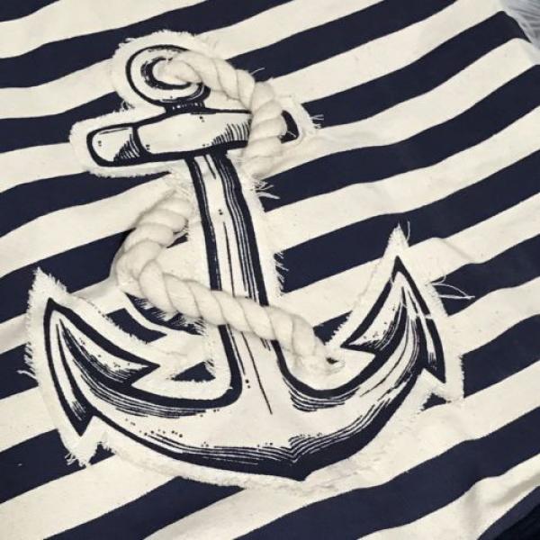 Nautical Anchor Blue and White Striped Canvas Tote Travel Beach Shopping Bag #4 image