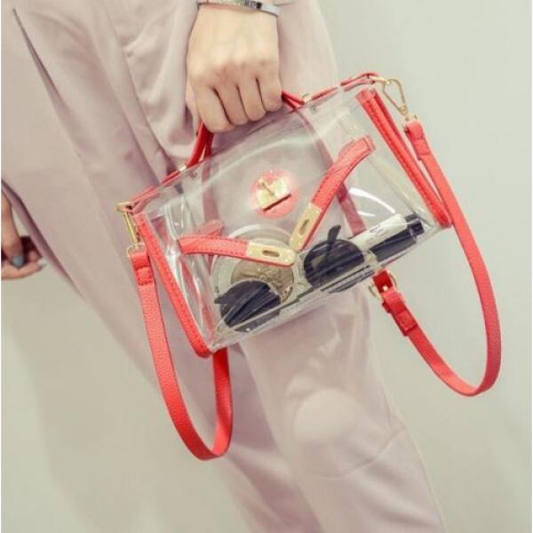 2PCS Women Girl PVC Clear Transparent Handbag Shoulder Bag Jelly Candy Beach Bag #2 image