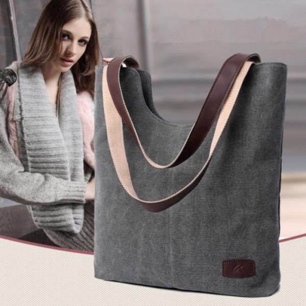 Canvas Handbag Women Casual Tote Shoulder Bags Solid Bucket Crossbody Beach Bags #1 image