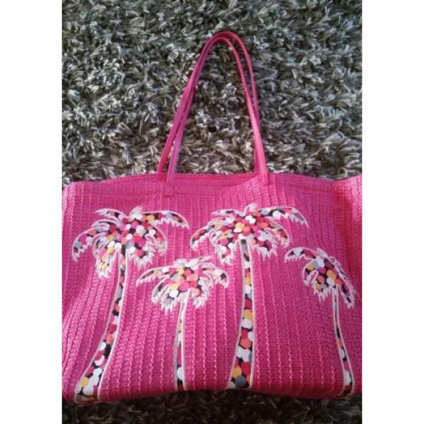 Vera Bradley Pixie Confetti Straw Beach Tote Shoulder Bag Large Purse Pink Palm #1 image
