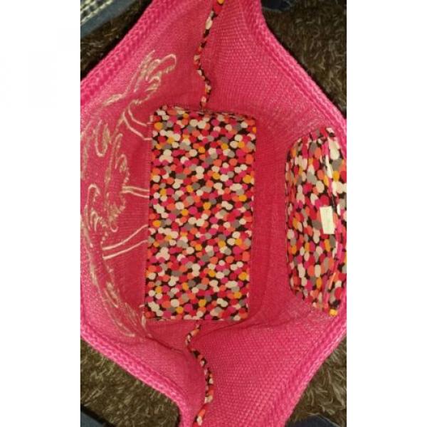 Vera Bradley Pixie Confetti Straw Beach Tote Shoulder Bag Large Purse Pink Palm #4 image