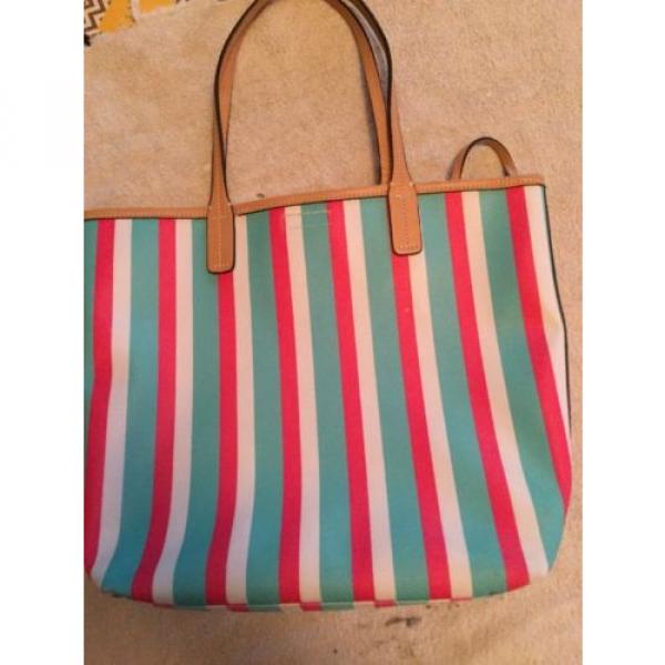 Guess Large Striped Vinyl Tote Beach Bag Travel Weekender With Cosmetic Bag #5 image