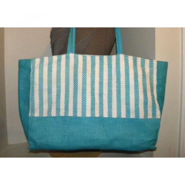Pretty! Bright Turquoise Blue &amp; White Stripe Summer Tote/Shopper/Beach-Pool bag. #1 image