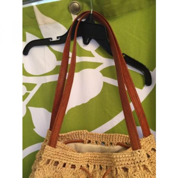 MAR Y SOL Madagascar Straw &amp; Leather Bucket Tote Bag Handbag Purse Beach #4 image