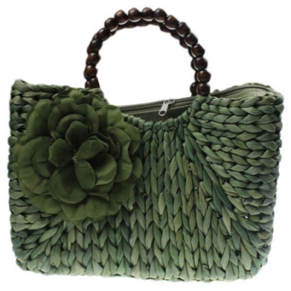 Women&#039;s Handmade Summer Beach Straw Flower Bead Shopping Purse Tote Bag Handbag #2 image