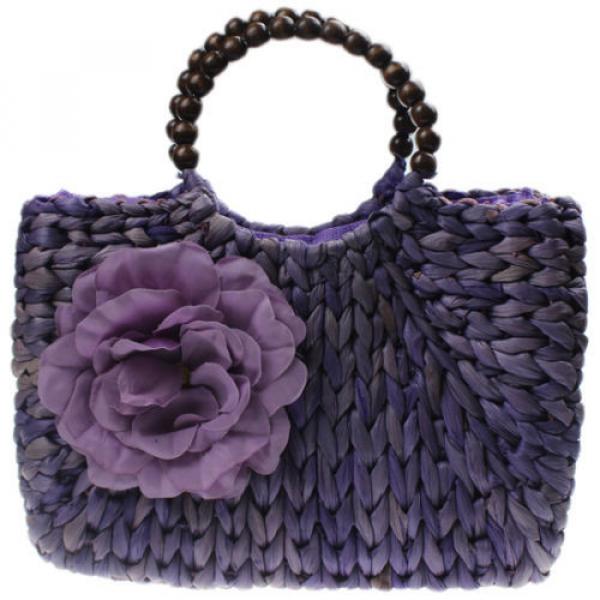 Women&#039;s Handmade Summer Beach Straw Flower Bead Shopping Purse Tote Bag Handbag #4 image