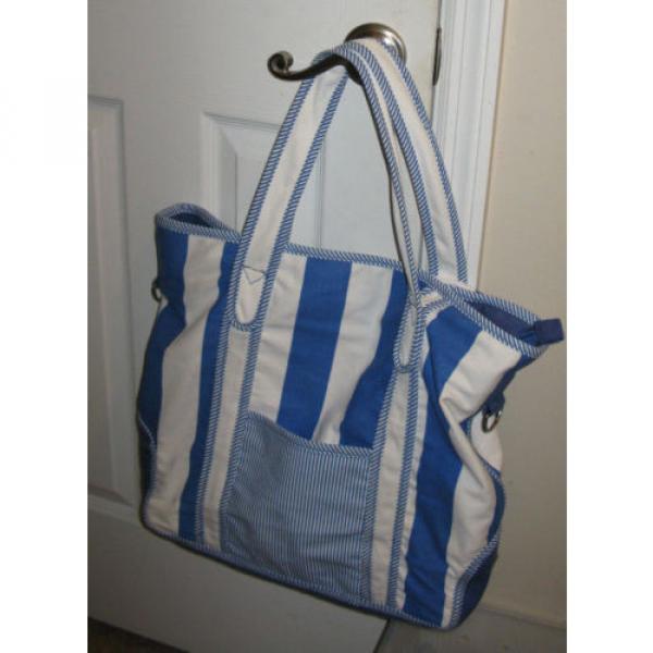 SUN &#039;N&#039; SAND  Blue Striped Cotton Handbag Tote Bag Overnight Beach XL #1 image