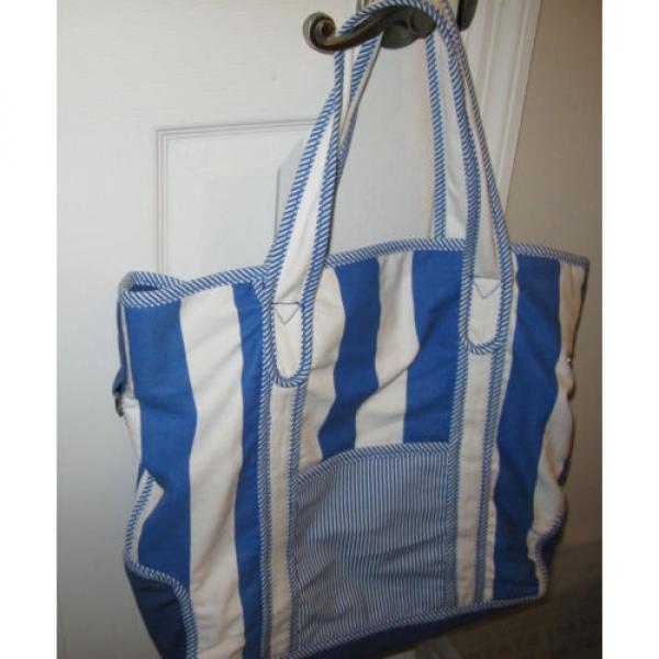 SUN &#039;N&#039; SAND  Blue Striped Cotton Handbag Tote Bag Overnight Beach XL #4 image