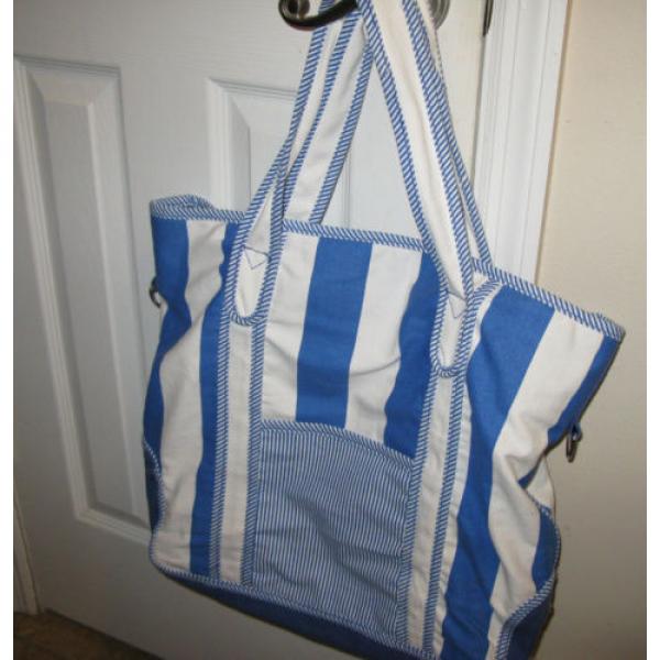 SUN &#039;N&#039; SAND  Blue Striped Cotton Handbag Tote Bag Overnight Beach XL #5 image