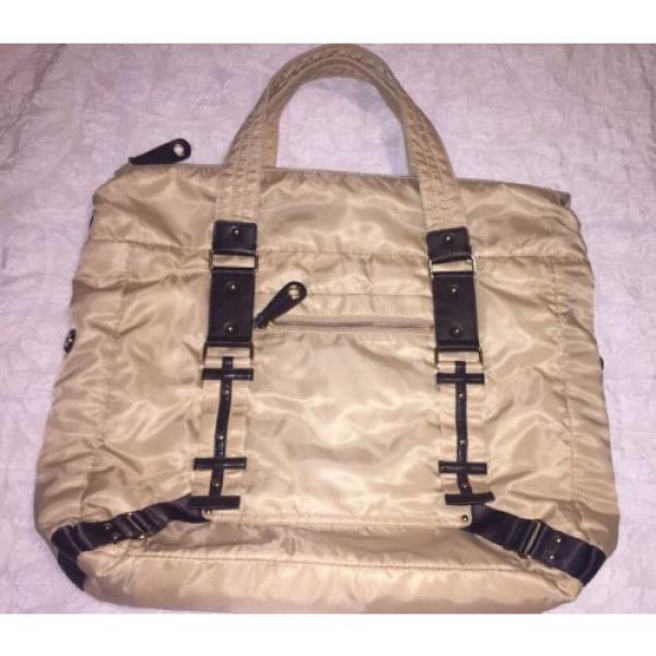 Gap Nylon Puffer/quilted Tote Laptop Beige Bag Faux Leather Straps Beach Purse #1 image