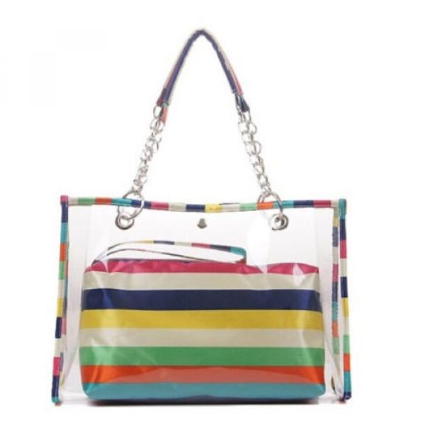 Women Clear Transparent Shoulder Bags Jelly Candy Beach Handbag Purse Stripe Bag #1 image