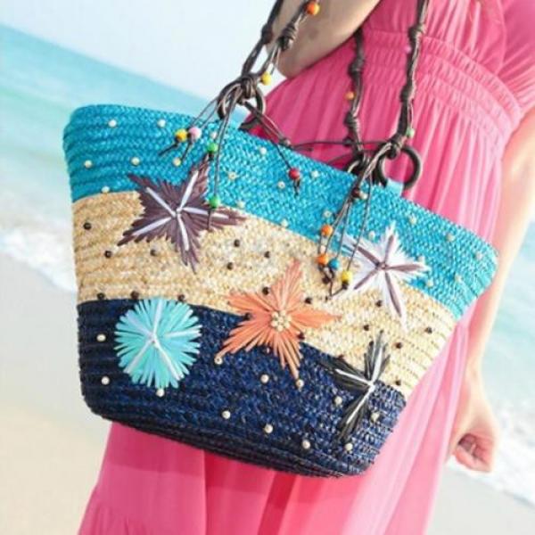 Summer Beach Coral Cane Straw Handmade Knitted Cute Shoulder Bag Handbag Tote #1 image