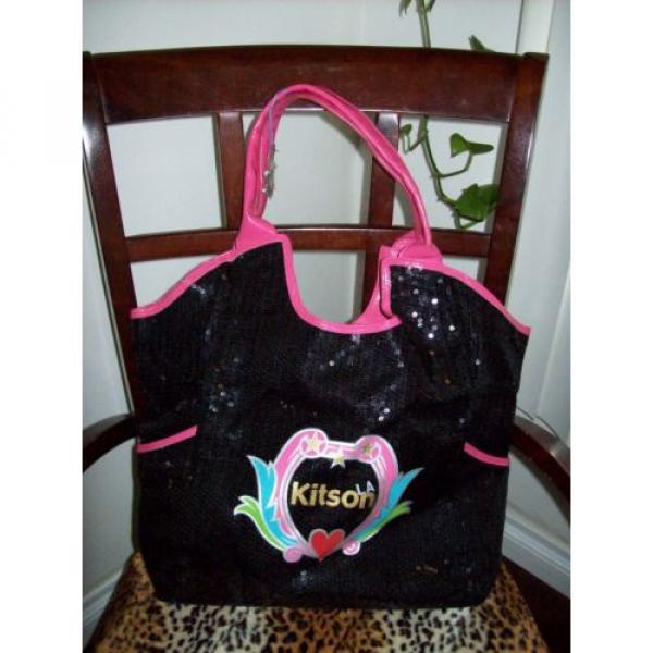 KITSON Los-Angeles Black amp Pink Tote Shopper Beach Bag NWT LA NR #3 image