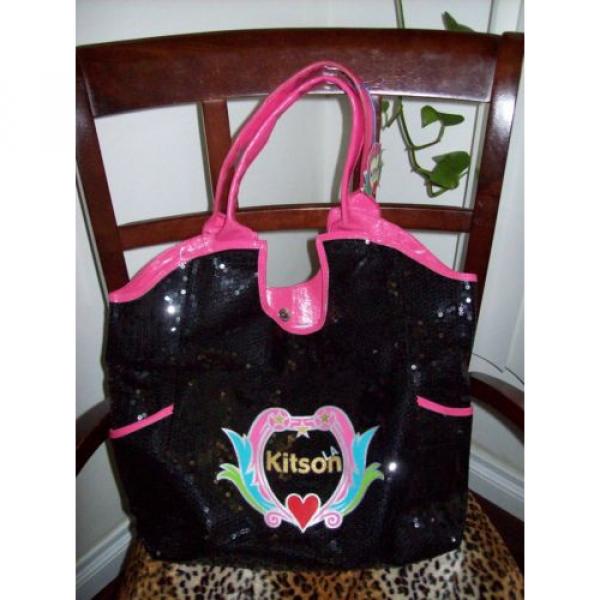 KITSON Los-Angeles Black amp Pink Tote Shopper Beach Bag NWT LA NR #4 image