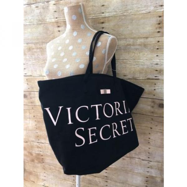 Victorias Secret Black &amp; Pink Bow Tote Bag Shopping Beach Weekend Large Bag #1 image