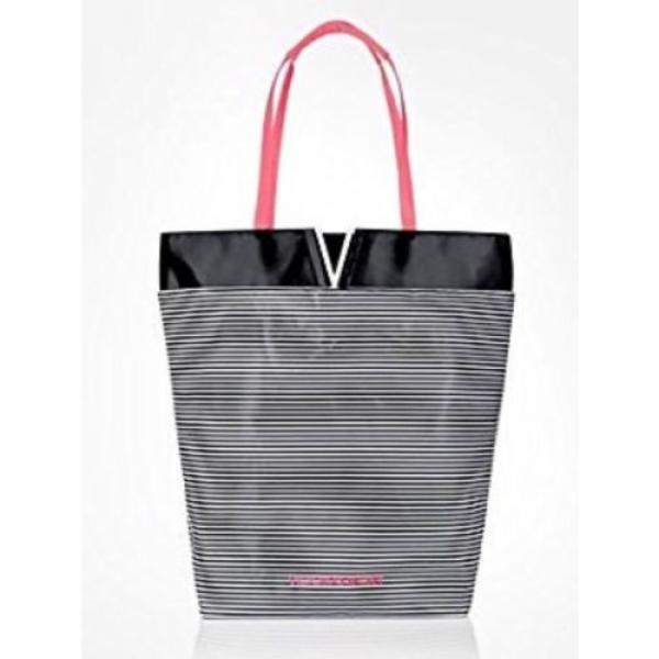 NWT VICTORIA&#039;S SECRET Black/White Striped Beach Travel Tote Bag w/Pink Handles!! #1 image
