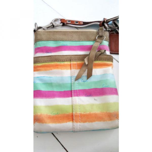 Coach Crossbody Purse Travel Bag Stripe Small Multicolor Messenger Cruise Beach #3 image