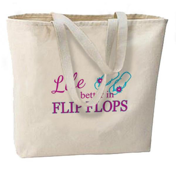 Life Is Better In Flip Flops New Large Canvas Tote Bag Summer Beach Travel #1 image