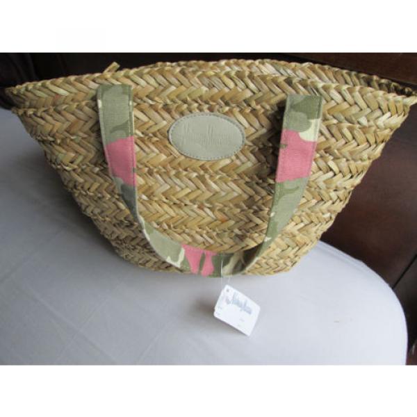 NEIMAN MARCUS Medium Tote Straw Bag Beige Summer Beach Basket Weave Pink Camofla #1 image